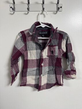 English Laundry Boys Plaid Button-Down Shirt - Burgundy, Gray & Cream